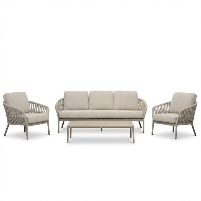 LUX outdoor living Mykonos stoel-bank loungeset 5 personen incl. tafel | aluminium + touw | beige | 4-delig