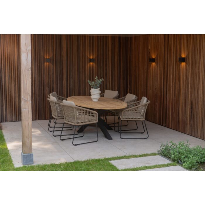 LUX outdoor living Cleve/Tulum Sahara Dust dining tuinset | 6 personen | teakhout + touw | 240cm ovaal – Zand