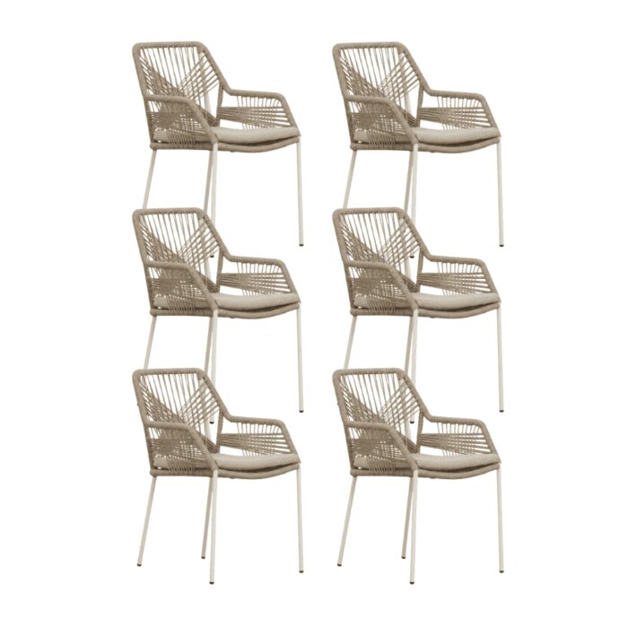 BUITEN living Seville dining tuinstoel set van 6 | touw + staal | beige