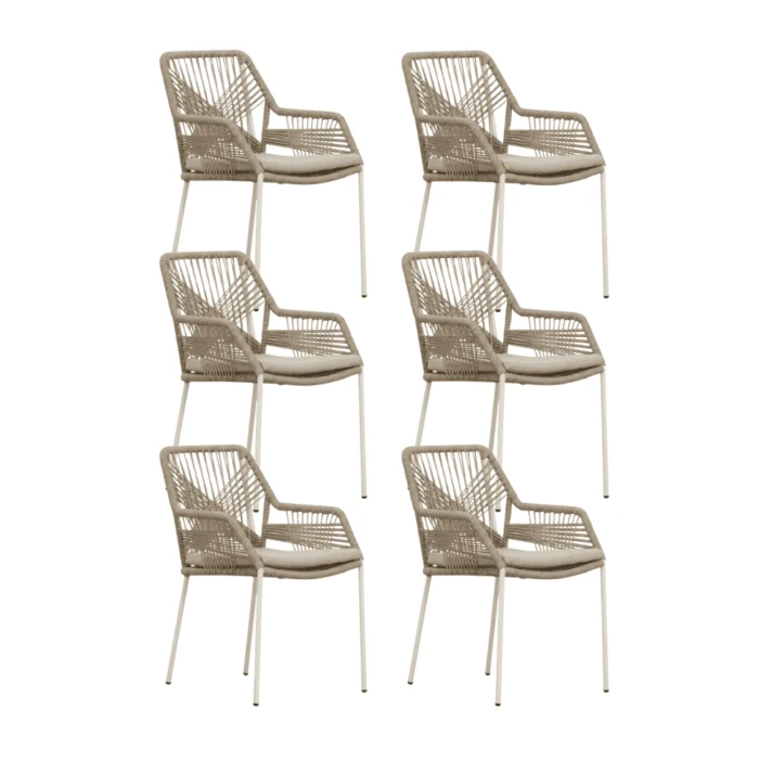 BUITEN living Seville dining tuinstoel set van 6 | touw + staal | beige