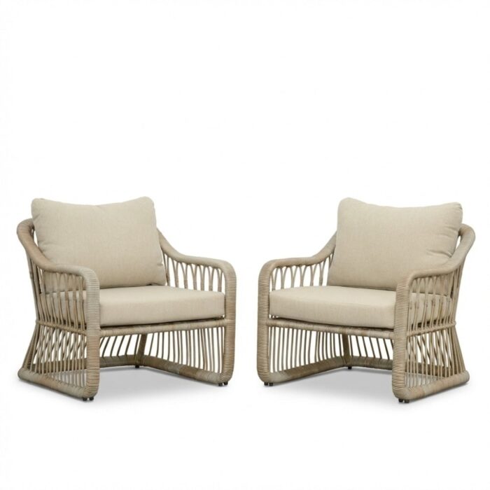 BUITEN living Bruno loungestoel tuin set van 2 | wicker | Mexican Sand – Taupe – Naturel – Bruin, Beige