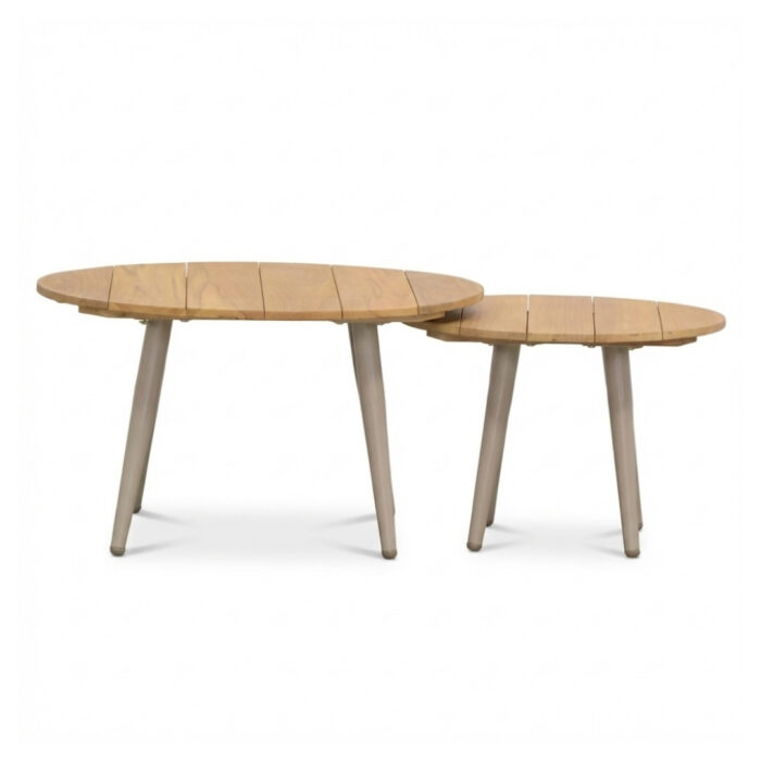 BUITEN living Palermo koffietafel set van 2 | aluminium + teakhout | beige