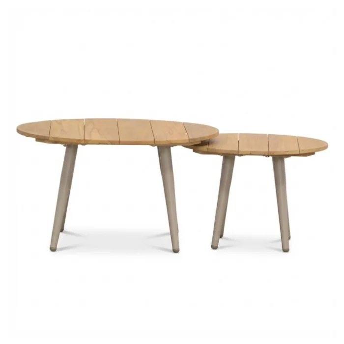 BUITEN living Palermo koffietafel set van 2 | aluminium + teakhout | beige