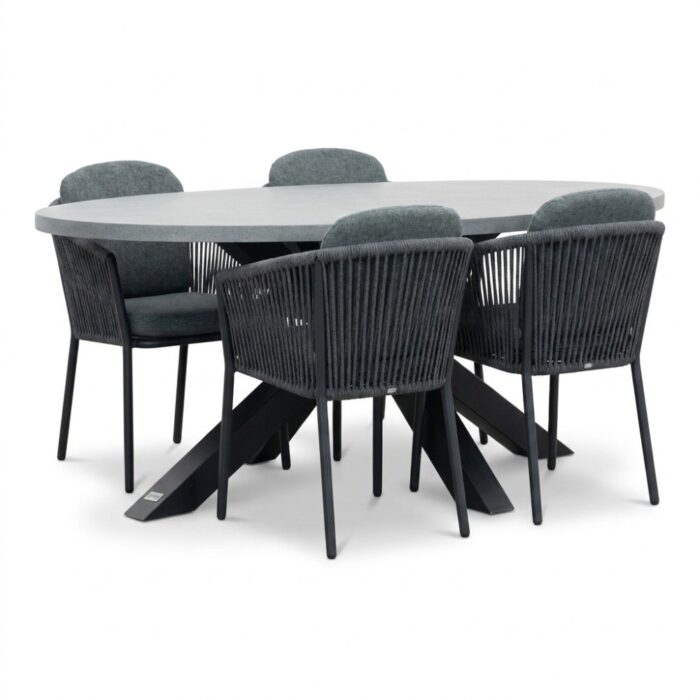 BUITEN living Stockholm/Parma antraciet dining tuinset | 4 personen | polystone + touw | 200cm