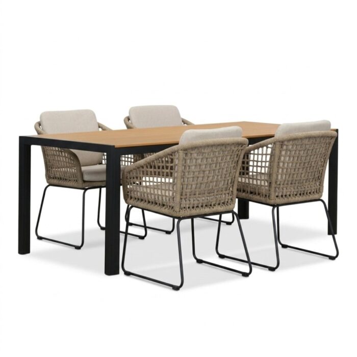 LUX outdoor living Manchester/Tulum Sahara Dust dining tuinset | 4 personen | polywood + touw | 205cm – Naturel