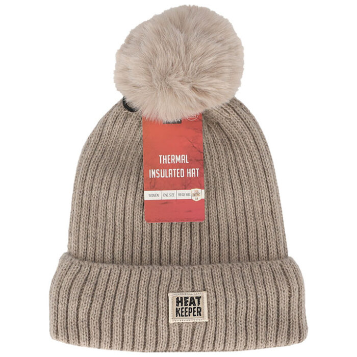 Heat keeper Ladies Thermal Hat Pompon Beige Melange One Size