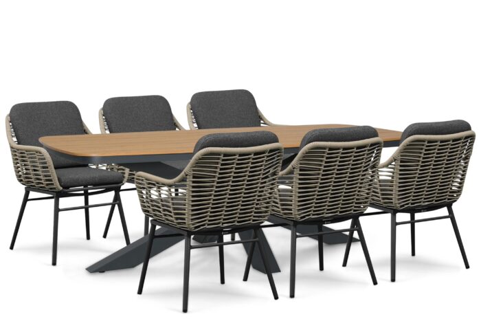 Coco Antoni/Camila 220×100 cm dining tuinset 7-delig – Grijs-antraciet