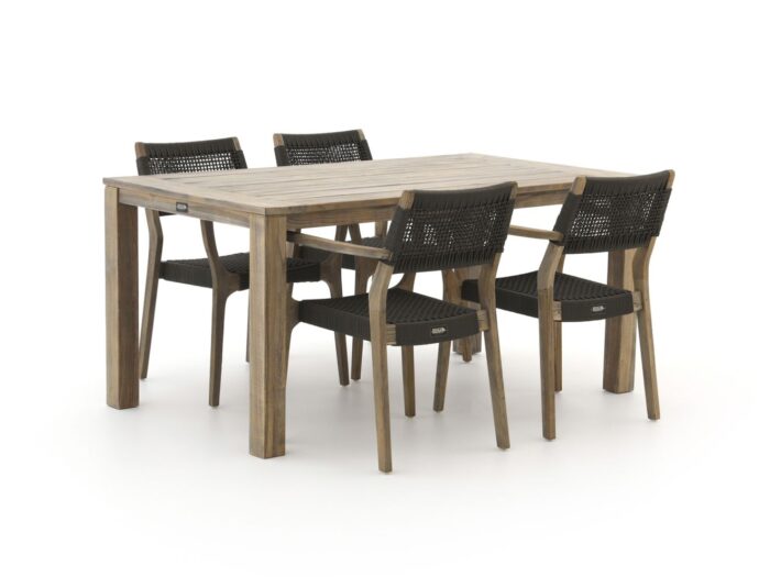 ROUGH Furniture ROUGH-L Rope/ROUGH-S 160cm dining tuinset 5-delig stapelbaar Laagste prijsgarantie! – Bruin