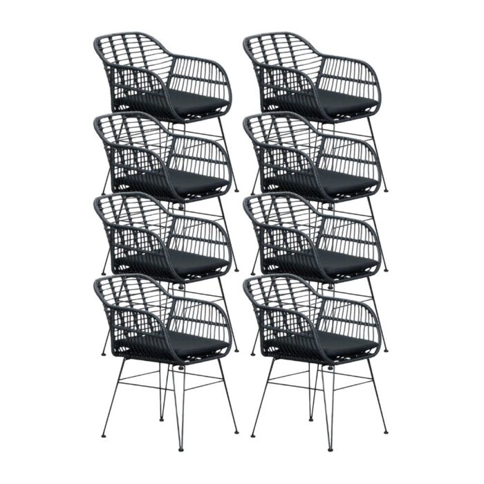 BUITEN living Napels dining tuinstoel set van 8 | wicker | zwart
