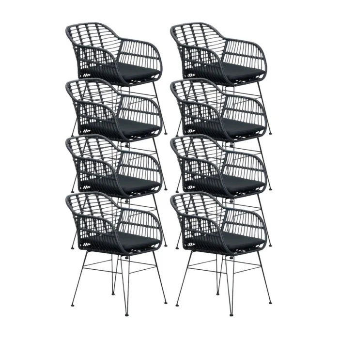 BUITEN living Napels dining tuinstoel set van 8 | wicker | zwart