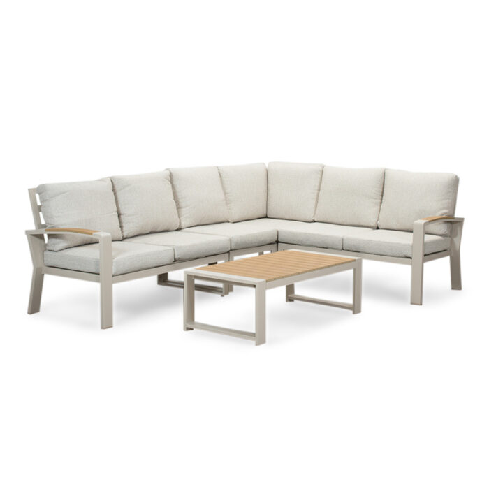LUX outdoor living Seattle hoek loungeset 6 personen incl. tafel | aluminium + polywood | beige | 6-delig 270x210cm