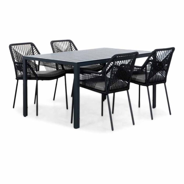 LUX outdoor living Manchester/Seville zwart dining tuinset | 4 personen | aluminium + touw | 150cm