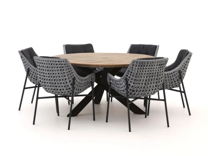 Manifesto Furniture Novara/ROUGH-Y ø150cm dining tuinset 7-delig - Bruin