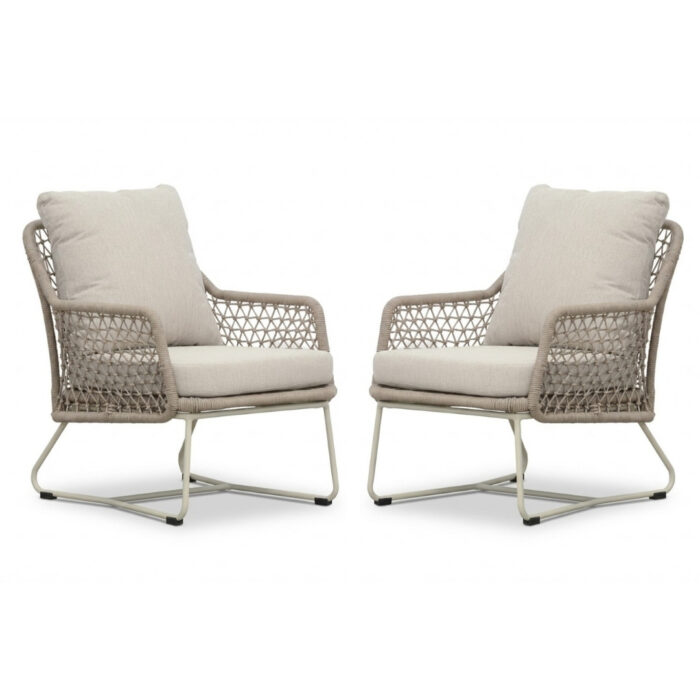 BUITEN living Gianna loungestoel tuin set van 2 | touw + aluminium | Almond Beige