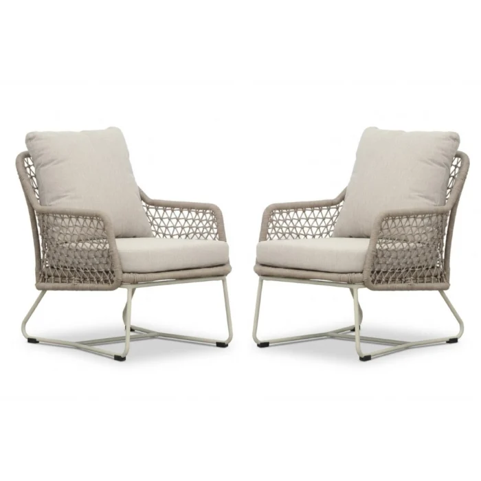 BUITEN living Gianna loungestoel tuin set van 2 | touw + aluminium | Almond Beige
