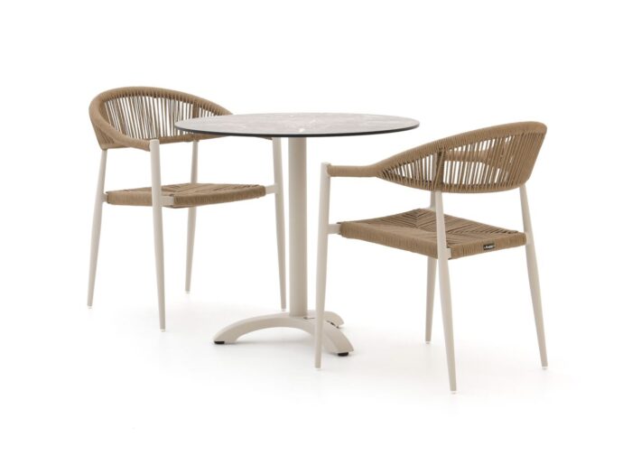 Manifesto Furniture Belpasso/Lisio ø80cm dining tuinset 3-delig stapelbaar – Bruin