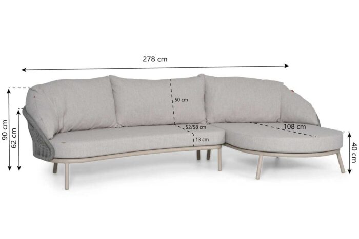 Santika Furniture Pebble hoek loungeset organisch (open bank rechts, chaisse longue links) – Zand/Beige