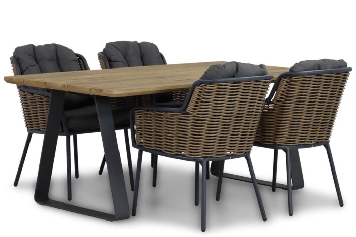 Santika Furniture Fasano/Palta 180 cm dining tuinset 5-delig – Grijs-antraciet