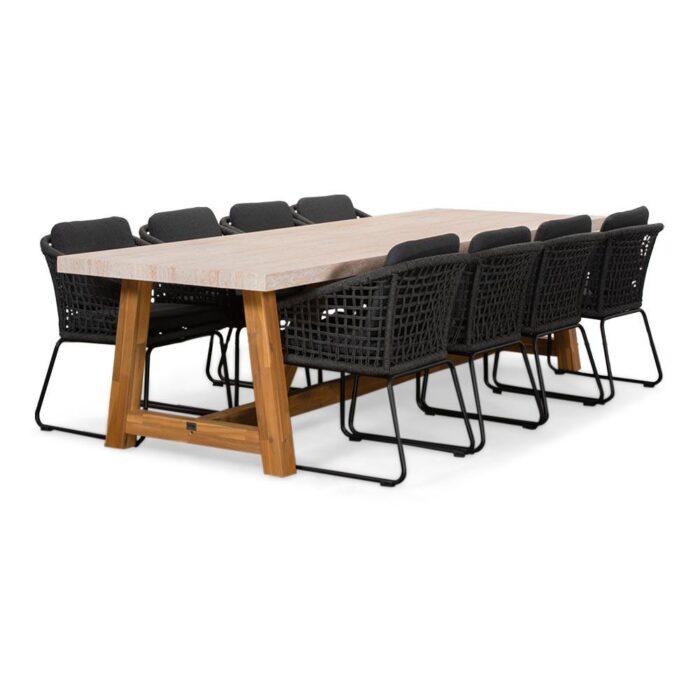 BUITEN living Velora/Tulum Lava Grey dining tuinset | 8 personen | travertin + touw | 300cm – Grijs