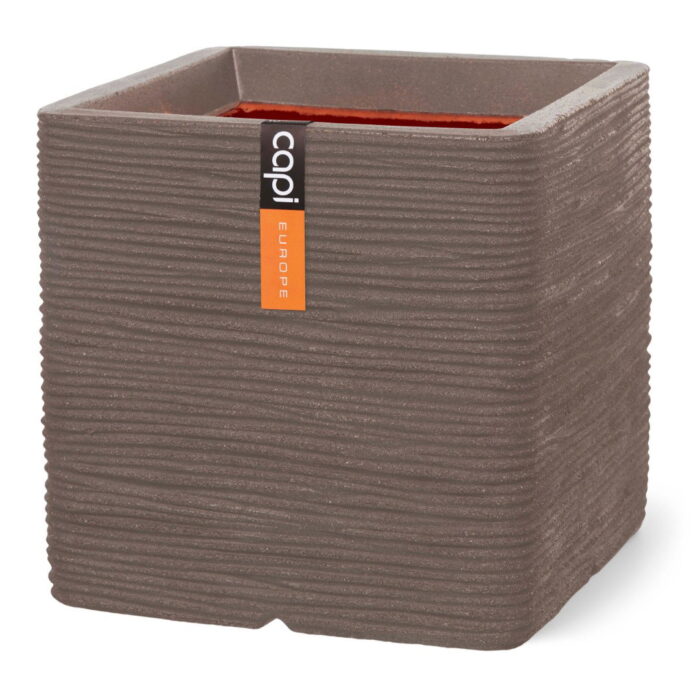 Capi europe Pot vierkant Rib NL 30x30x30 warm taupe bloempot – grijs;paars;wit