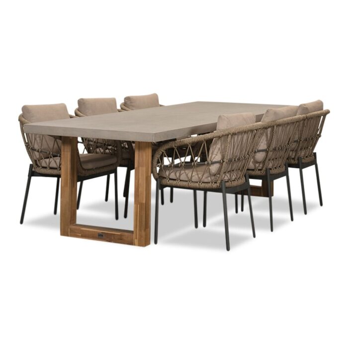 BUITEN living Lausanne/Dakota beige/antraciet dining tuinset | 6 personen | betonlook + touw | 250cm