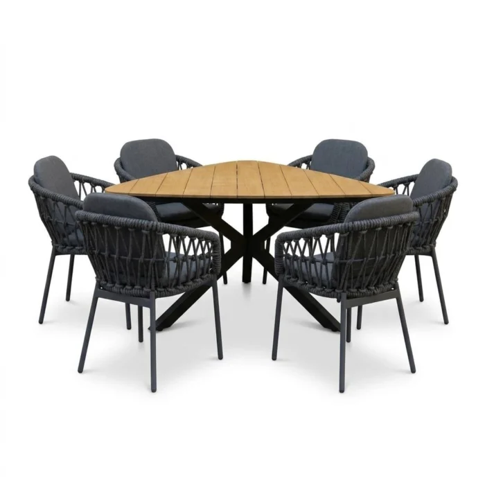 LUX outdoor living Corsica/Femke antraciet dining tuinset | 6 personen | polywood + touw | 158cm