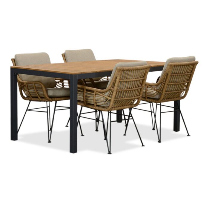 LUX outdoor living Delta/Carlos taupe dining tuinset | 4 personen | teakhout + wicker | 160cm