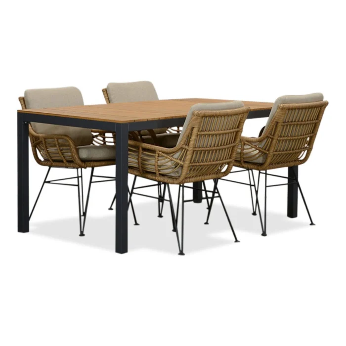 LUX outdoor living Delta/Carlos taupe dining tuinset | 4 personen | teakhout + wicker | 160cm