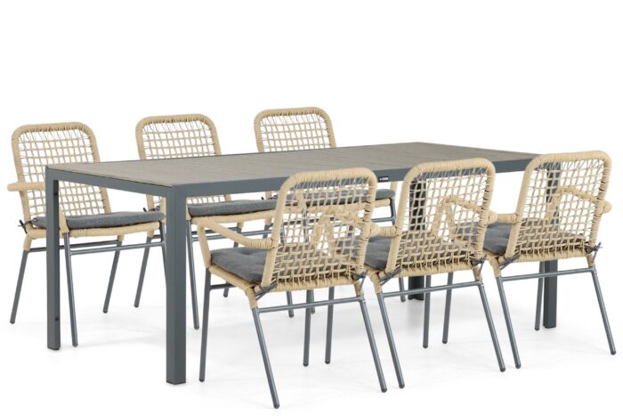 De Laan Projects Laan Catalone/Solare 200 cm dining tuinset 7-delig – Taupe-naturel-bruin