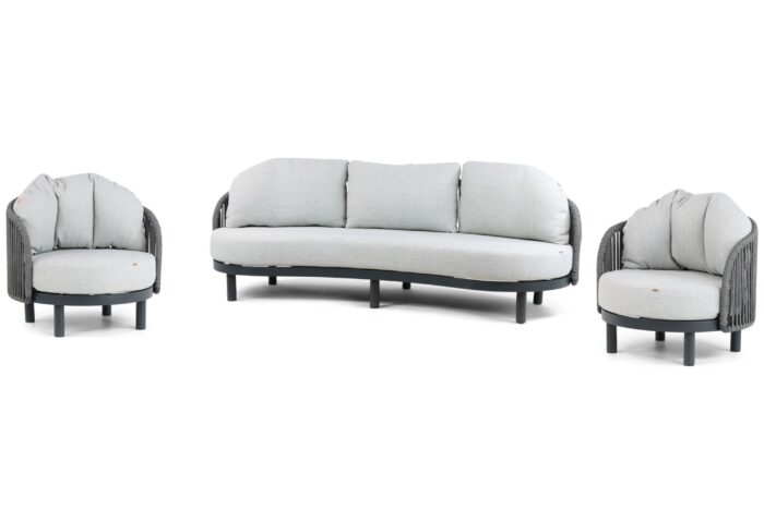 Santika Furniture Nanda stoel-bank loungeset 3-delig – Grijs-antraciet