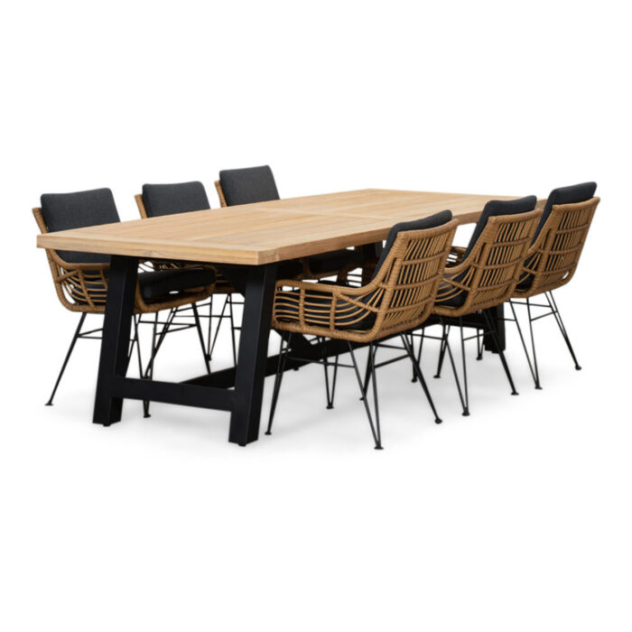 LUX outdoor living James/Carlos antraciet dining tuinset | 6 personen | teakhout + wicker | 260cm