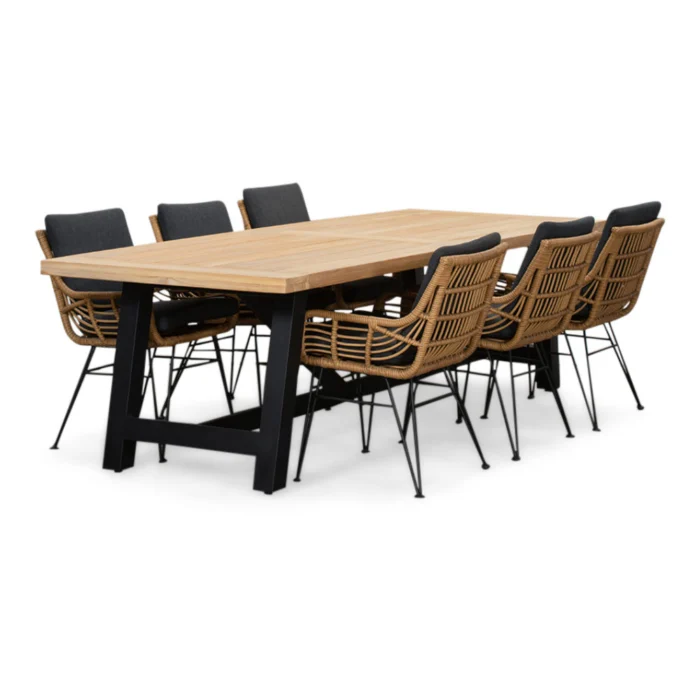 LUX outdoor living James/Carlos antraciet dining tuinset | 6 personen | teakhout + wicker | 260cm
