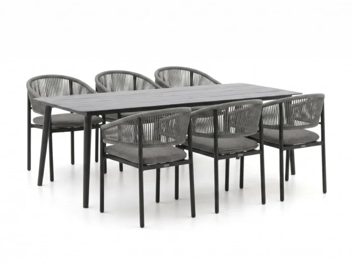 Bellagio tuinmeubelen Panaro/Sora 220cm dining tuinset 7-delig stapelbaar - Grijs