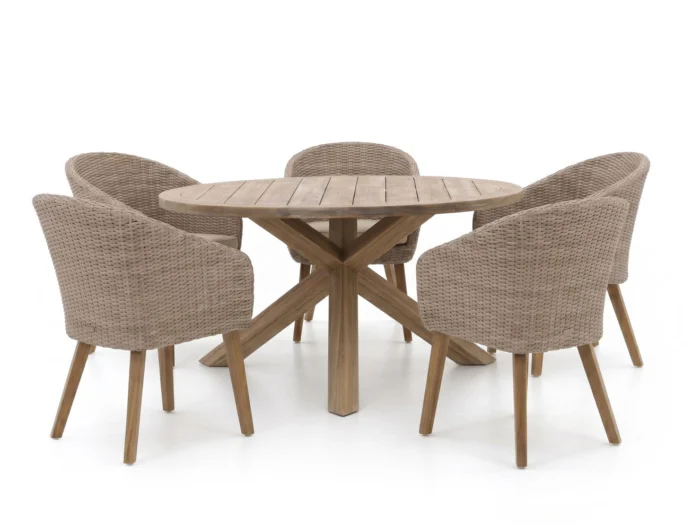 Intenso Furniture Tropea/ROUGH-Y ø150cm dining tuinset 6-delig - Bruin