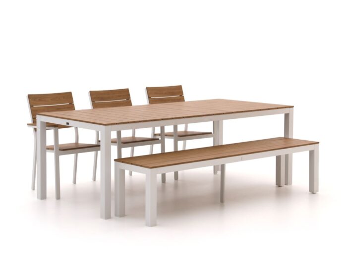 Bellagio tuinmeubelen Fidenza 220cm dining tuinset met bank 5-delig stapelbaar - Wit