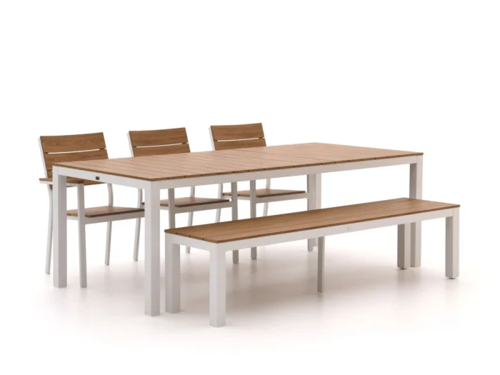 Bellagio tuinmeubelen Fidenza 220cm dining tuinset met bank 5-delig stapelbaar - Wit