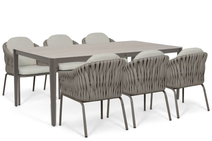 Santika Furniture Amadora/Livo 210×100 cm dining tuinset 7-delig – Taupe-naturel-bruin