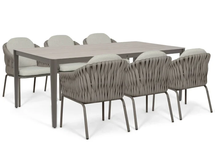 Santika Furniture Amadora/Livo 210x100 cm dining tuinset 7-delig - Taupe-naturel-bruin