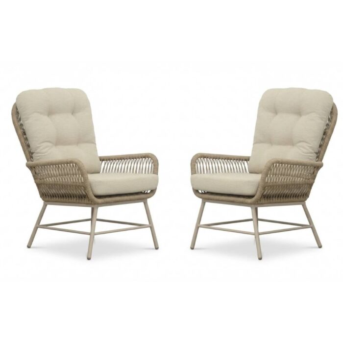 BUITEN living Dex loungestoel tuin set van 2 | touw + aluminium | Sandstone – Taupe – Naturel – Bruin, Beige