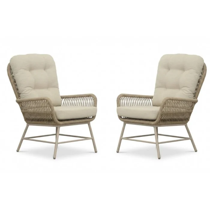 BUITEN living Dex loungestoel tuin set van 2 | touw + aluminium | Sandstone - Taupe - Naturel - Bruin, Beige