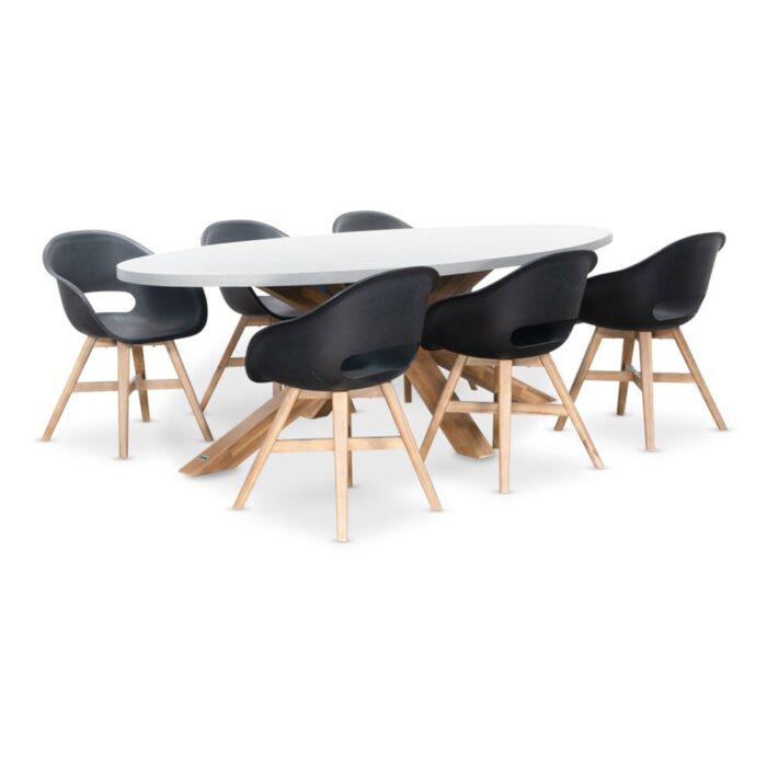 BUITEN living Livorno/Karlstad zwart dining tuinset | 6 personen | betonlook + kunststof | 240cm