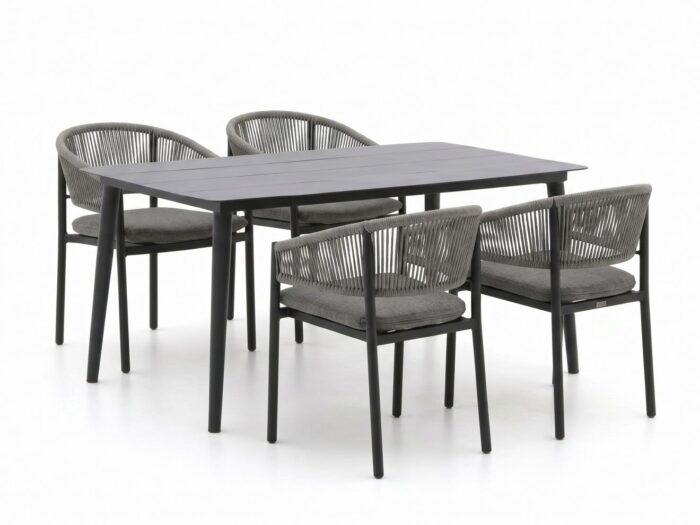 Bellagio tuinmeubelen Panaro/Sora 160cm dining tuinset 5-delig stapelbaar – Grijs