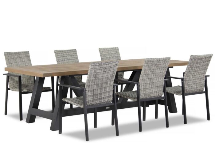 Lifestyle Garden Furniture Upton/Trente 260 cm dining tuinset 7-delig stapelbaar – Grijs-antraciet