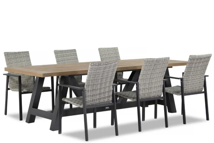 Lifestyle Garden Furniture Upton/Trente 260 cm dining tuinset 7-delig stapelbaar - Grijs-antraciet