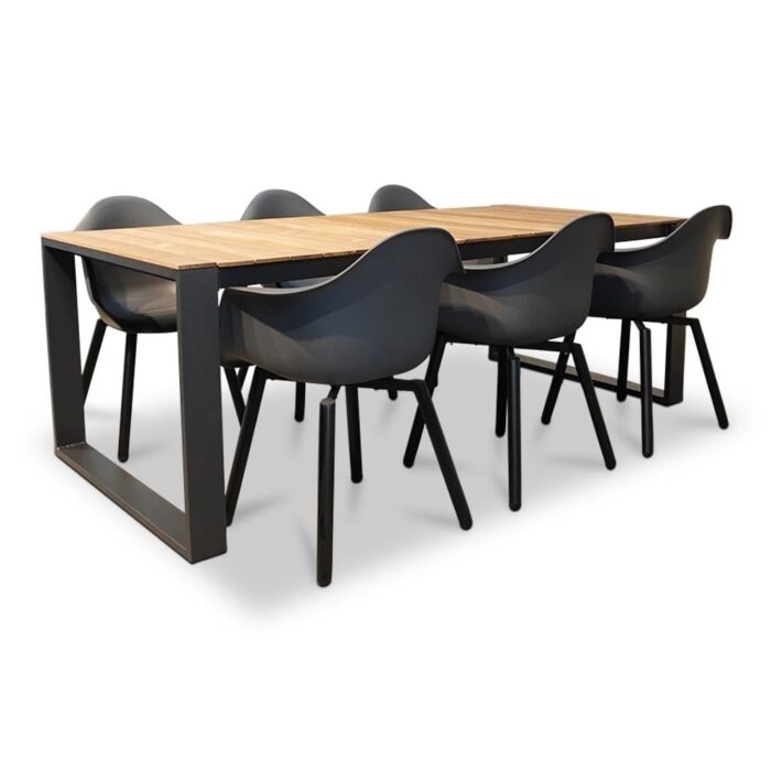 LUX outdoor living Atlanta/Montreux dining tuinset | 6 personen | teakhout + kunststof | 218cm – Antraciet, Natural Teak