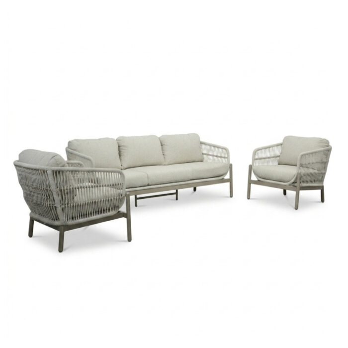 LUX outdoor living Puglia stoel-bank loungeset 5 personen | touw + aluminium | beige | 3-delig