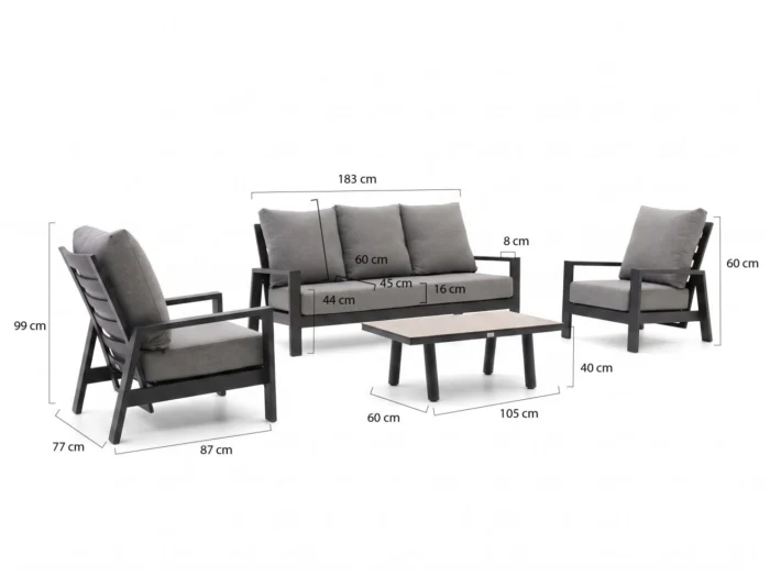 Tierra Outdoor Musone stoel-bank loungeset 4-delig 5-zits verstelbaar - Grijs