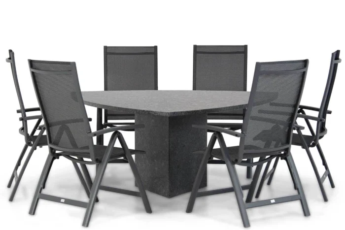 Presto Vasto/Graniet 170 cm triangel dining tuinset 7-delig - Grijs-antraciet