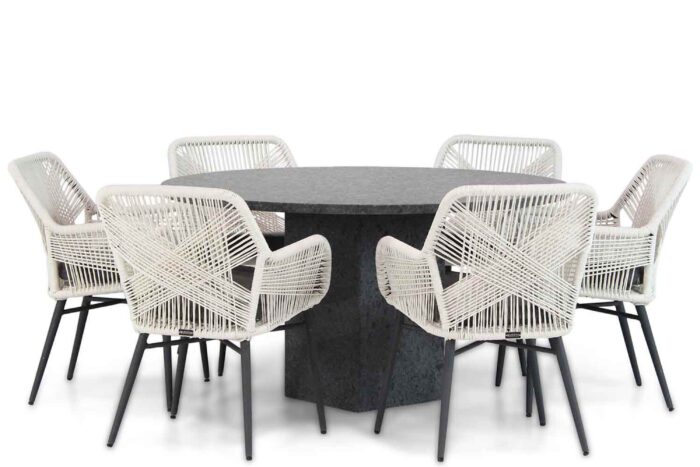 Lifestyle Garden Furniture Advance/Graniet 140 cm rond dining tuinset 7-delig – Wit