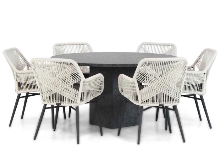 Lifestyle Garden Furniture Advance/Graniet 140 cm rond dining tuinset 7-delig - Wit